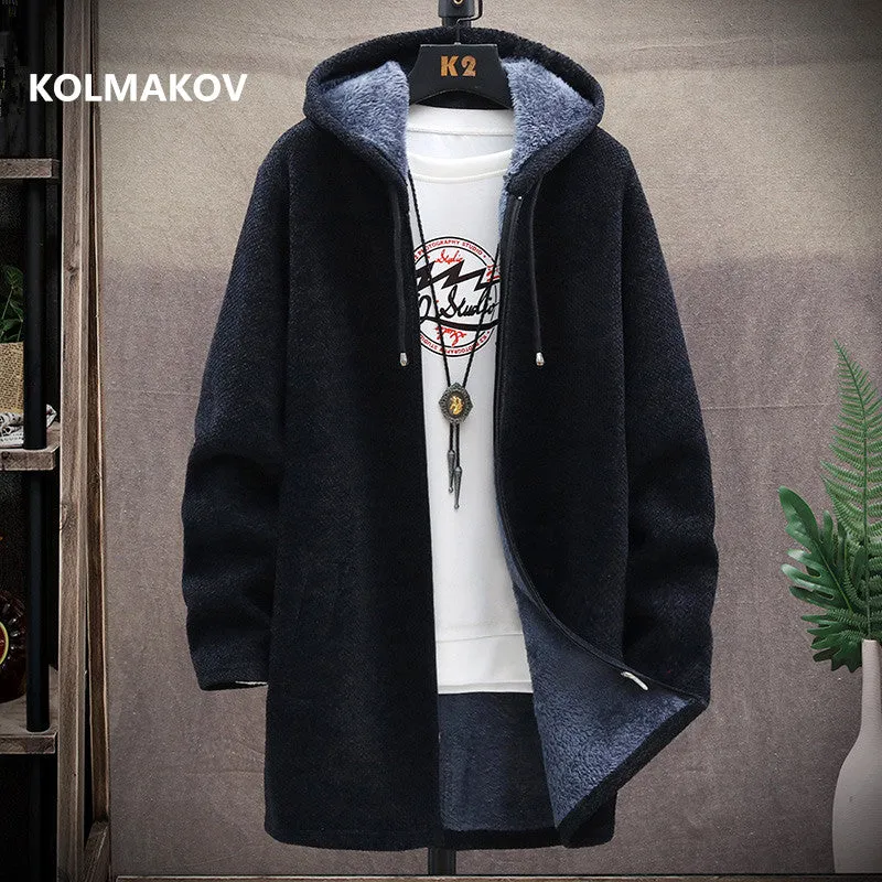 2022 Winter New Arrival Men'S Sweaters Cardigan Men Knitted Thicken Mens Hooded Coat Male Slim Fit K