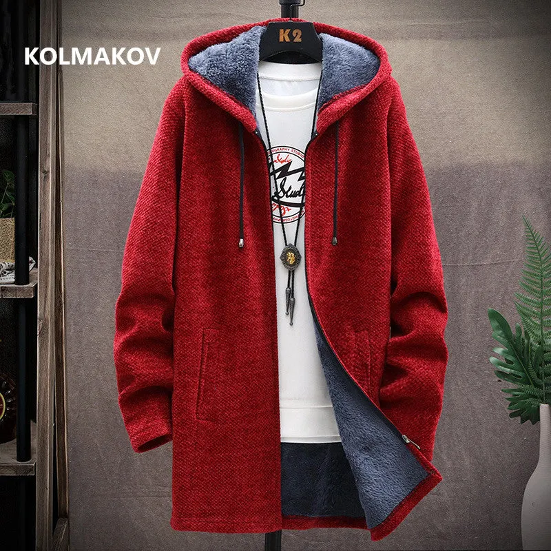 2022 Winter New Arrival Men'S Sweaters Cardigan Men Knitted Thicken Mens Hooded Coat Male Slim Fit K