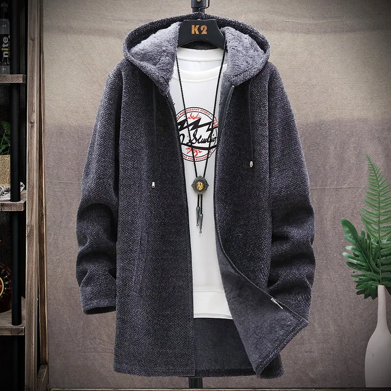 2022 Winter New Arrival Men'S Sweaters Cardigan Men Knitted Thicken Mens Hooded Coat Male Slim Fit K