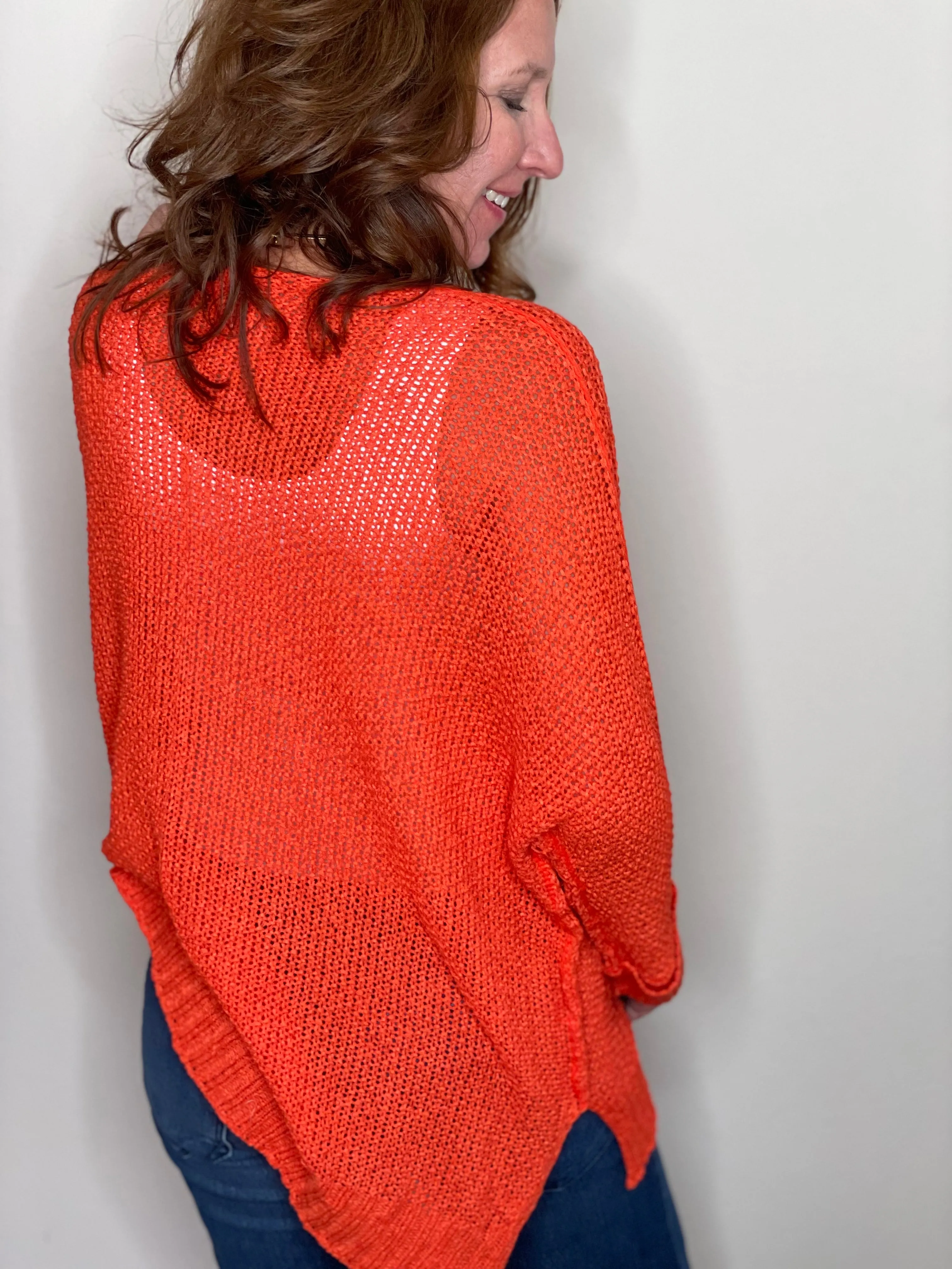 3/4 Sleeve Pullover Sweater - Tiger Lily