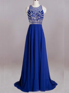 A Line Round Neck Prom Dresses, Long Evening Dresses, Formal Dresses