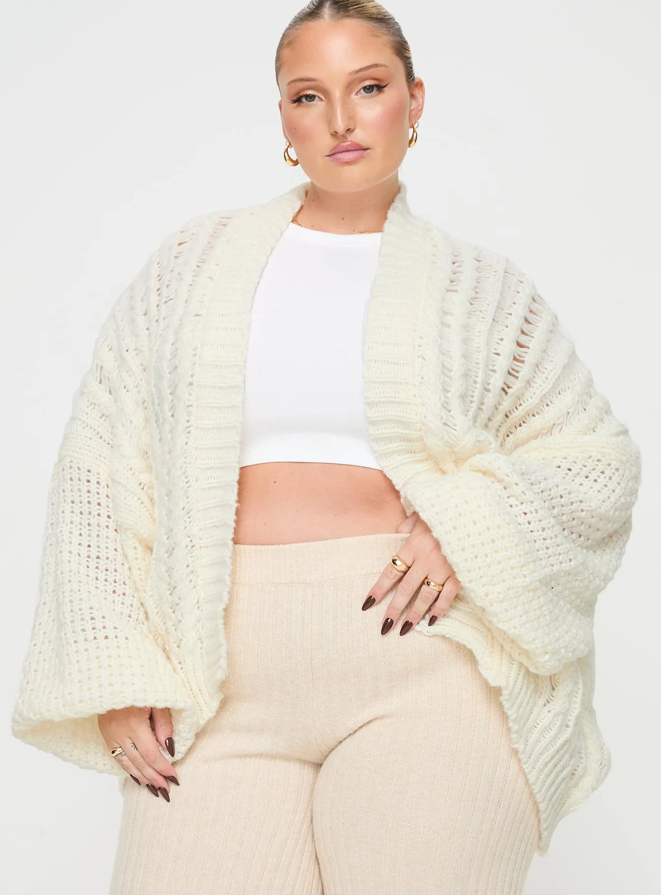 Abner Cable Cardigan Cream Curve