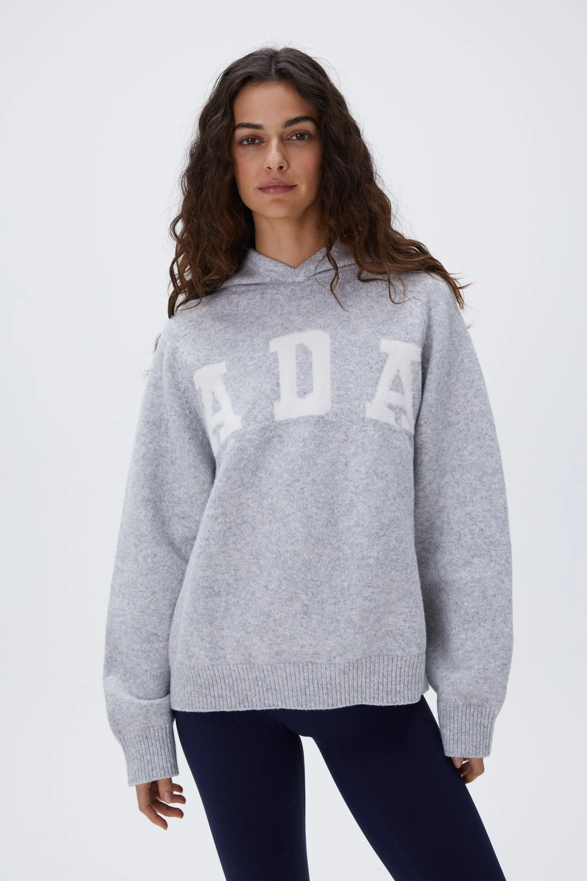 ADA Oversized Knit Hoodie - Light Grey Melange/Cream