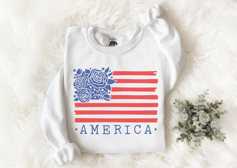 American Flag Floral Adult Sweatshirts