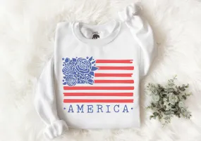 American Flag Floral Adult Sweatshirts