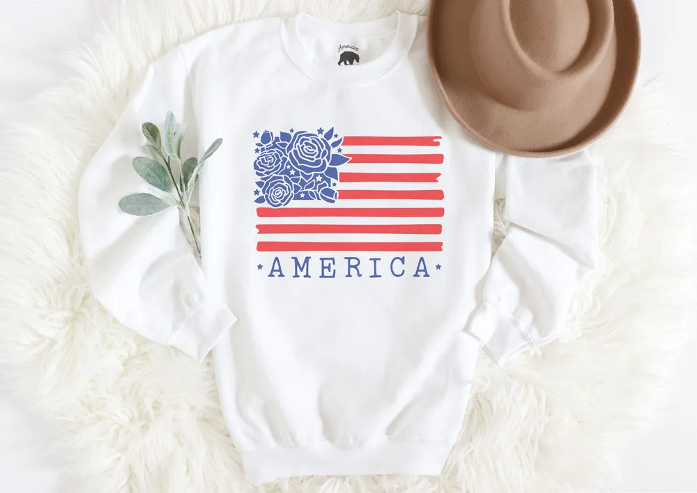 American Flag Floral Adult Sweatshirts