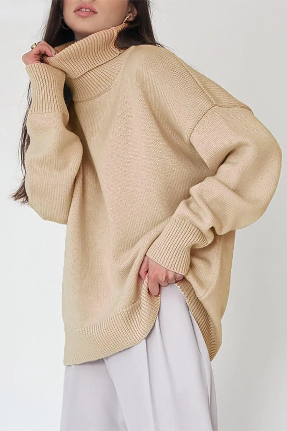 Angela Turtle Neck Dropped Shoulder Sweater