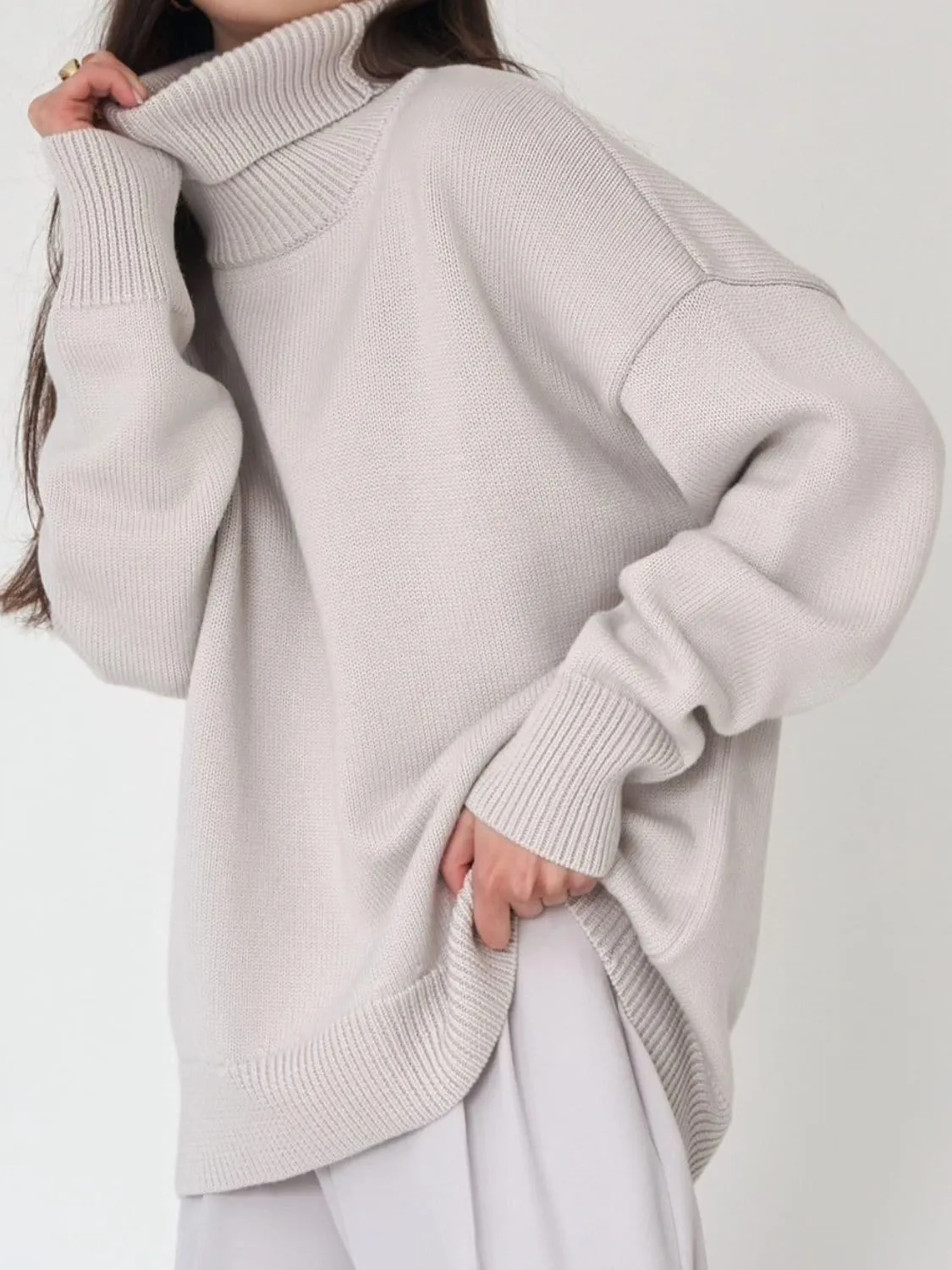 Angela Turtle Neck Dropped Shoulder Sweater