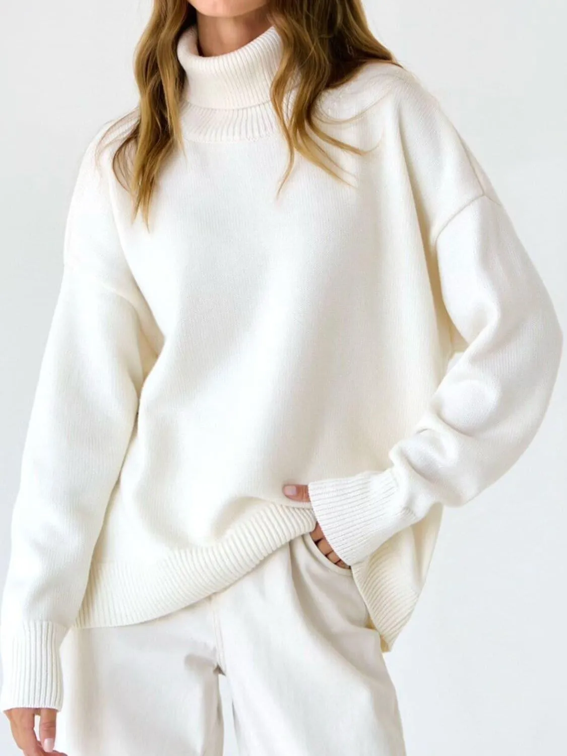 Angela Turtle Neck Dropped Shoulder Sweater