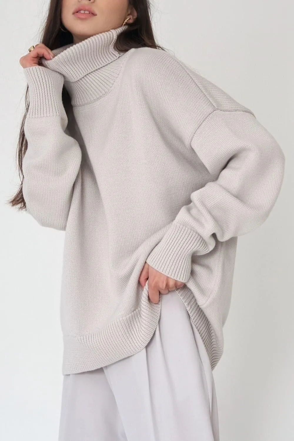 Angela Turtle Neck Dropped Shoulder Sweater