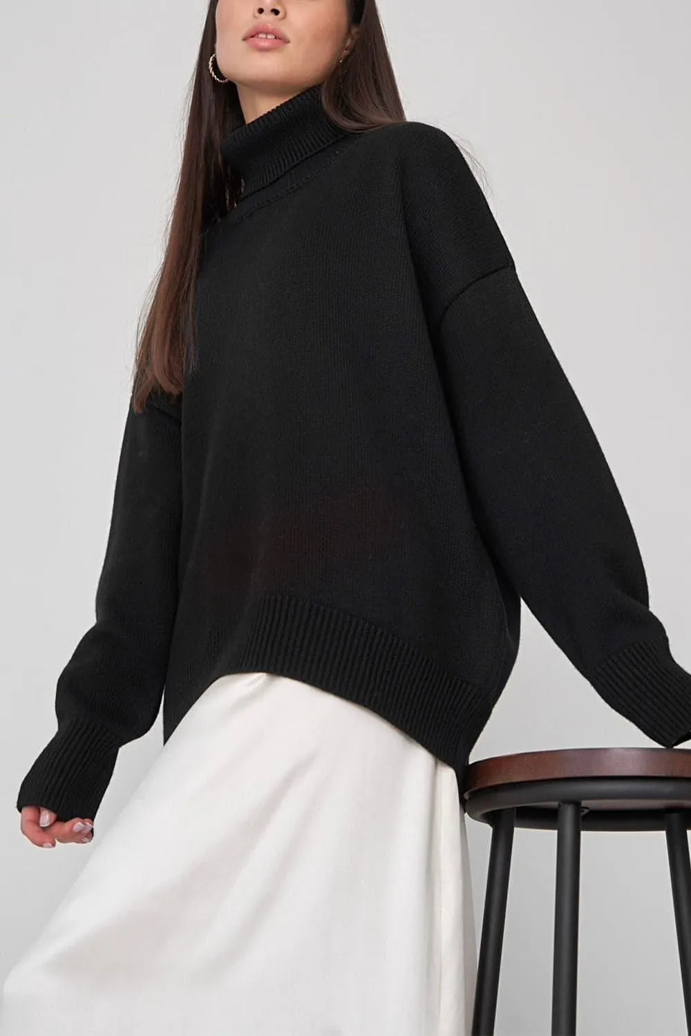 Angela Turtle Neck Dropped Shoulder Sweater