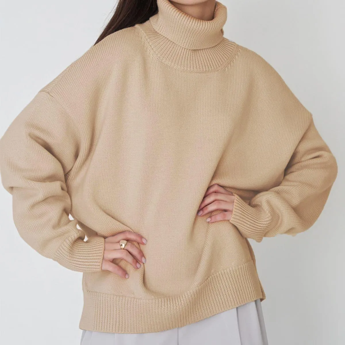 Angela Turtle Neck Dropped Shoulder Sweater