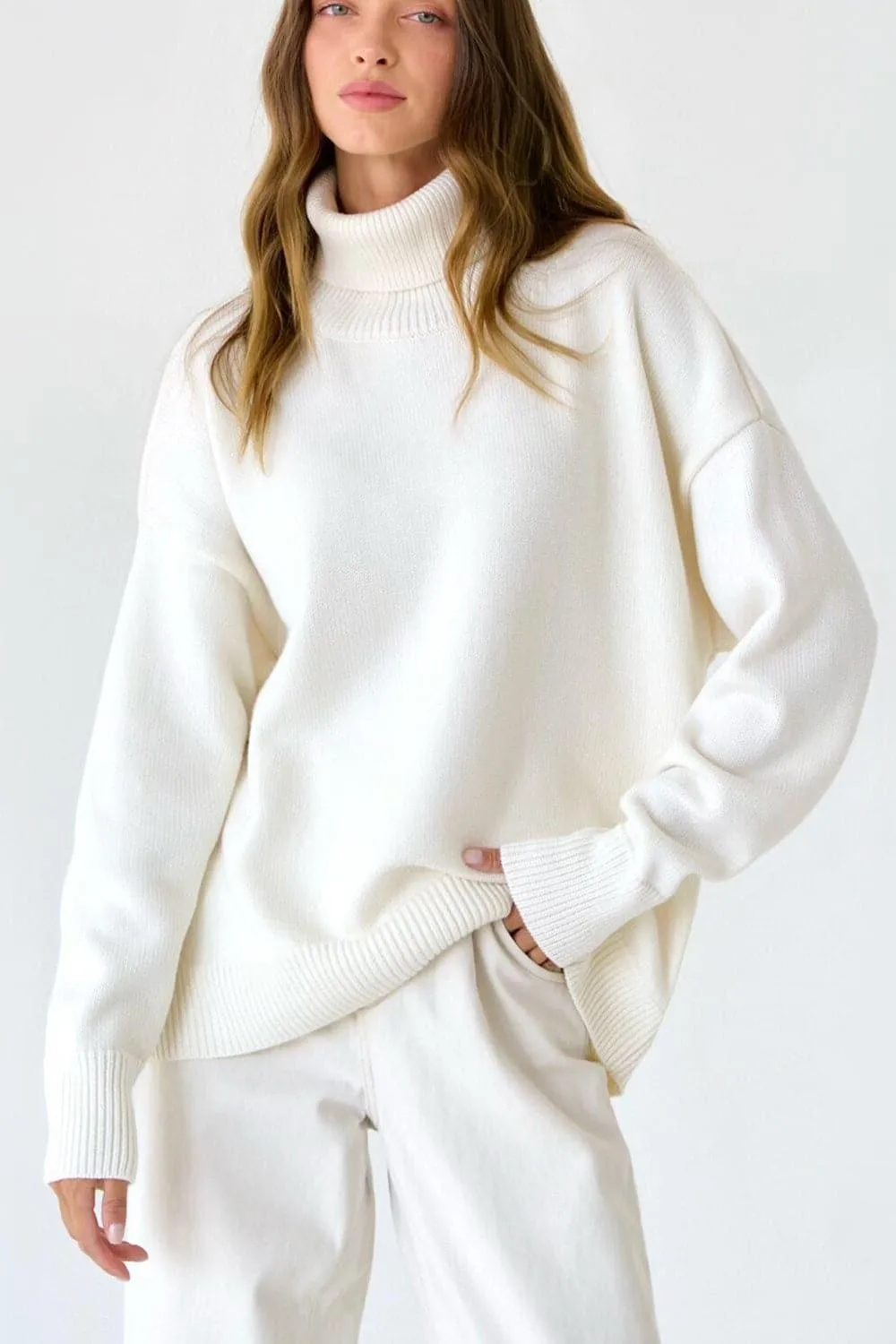 Angela Turtle Neck Dropped Shoulder Sweater