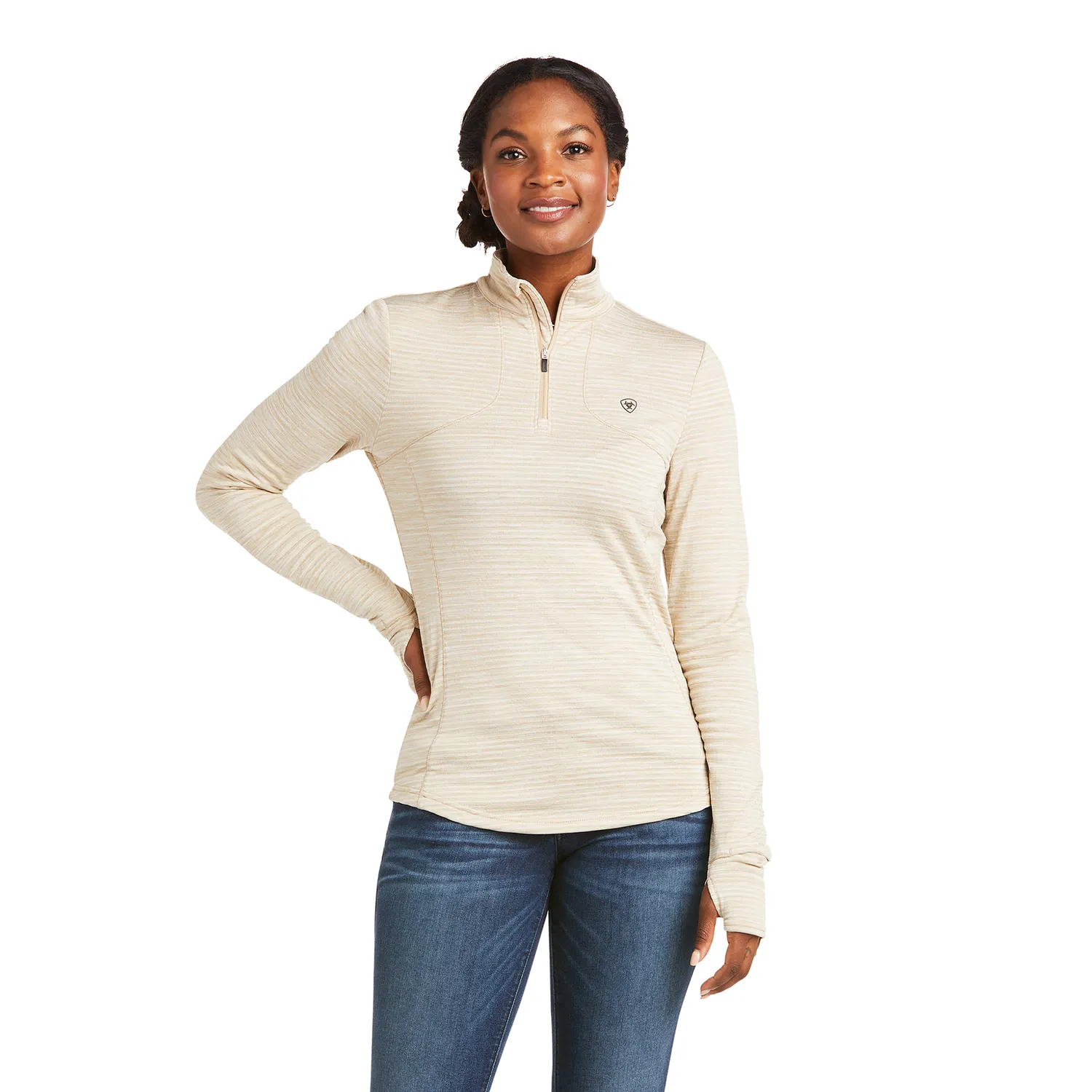 Ariat Women's Gridwork 1/4 Zip Baselayer - Raw Canvas