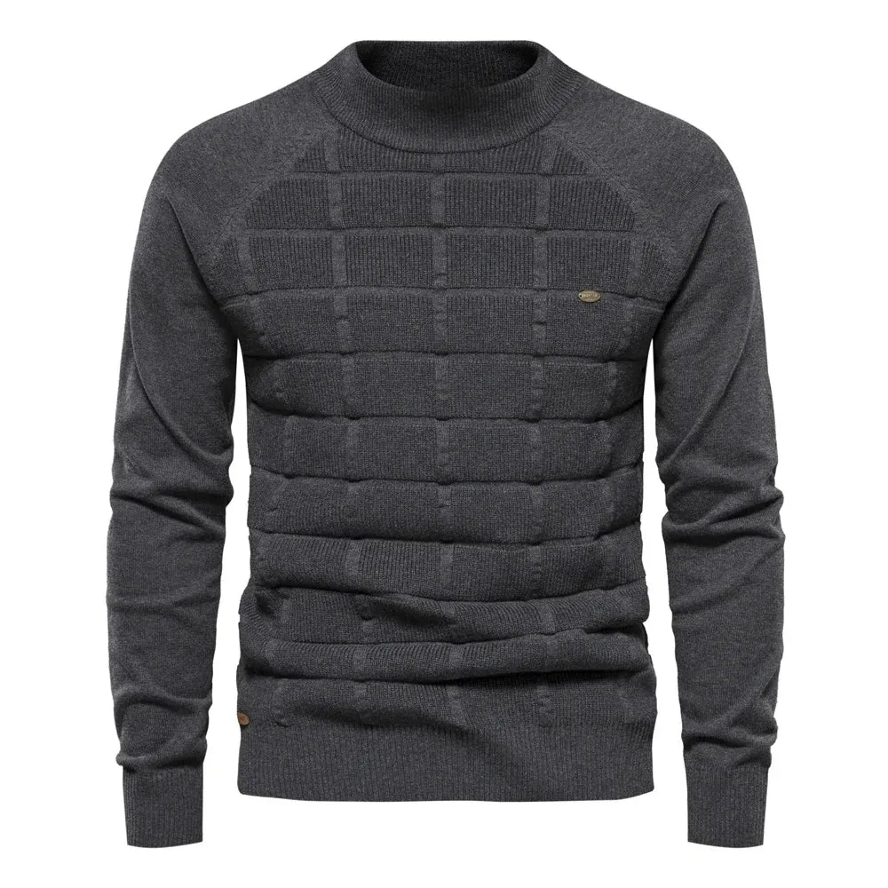 Autumn and Winter Middle Collar Cotton Sweaters for Men Casual Social Plaid Pullovers Knitted Sweater Men