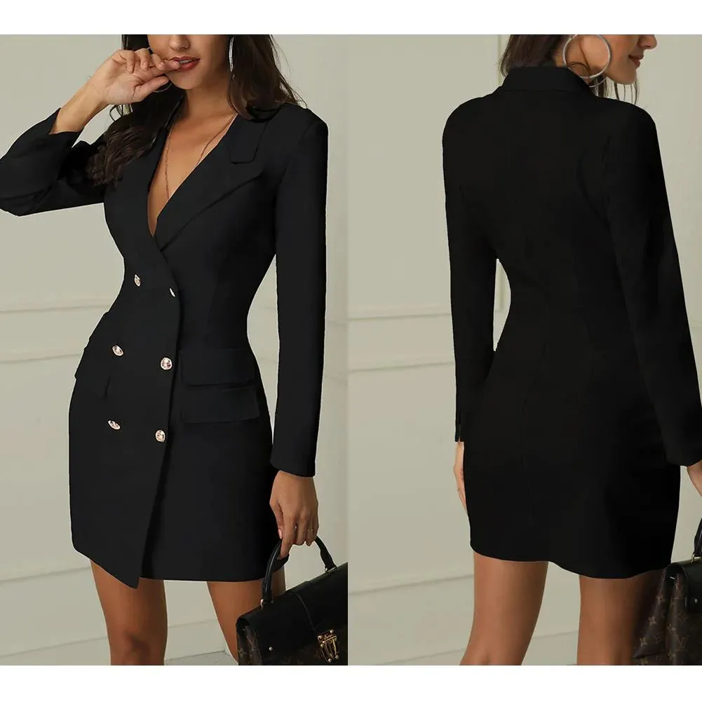 Autumn Winter Women's Casual Double Breasted Long Jackets with Pocket