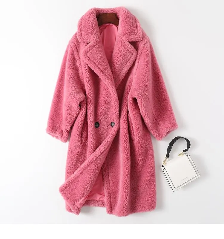 Autumn Winter Women's Patchwork Fur Sheep Shearling Wool Coats & Jackets