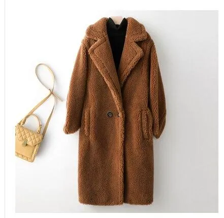 Autumn Winter Women's Patchwork Fur Sheep Shearling Wool Coats & Jackets