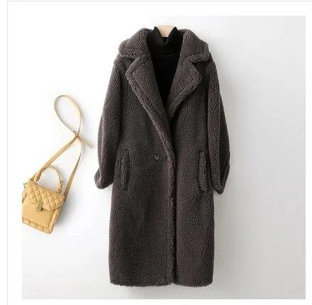 Autumn Winter Women's Patchwork Fur Sheep Shearling Wool Coats & Jackets