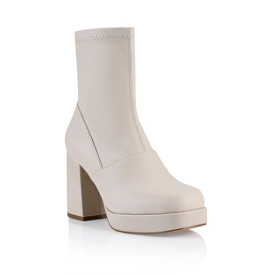 Avril Platform Ankle Boots - Bone Stretch