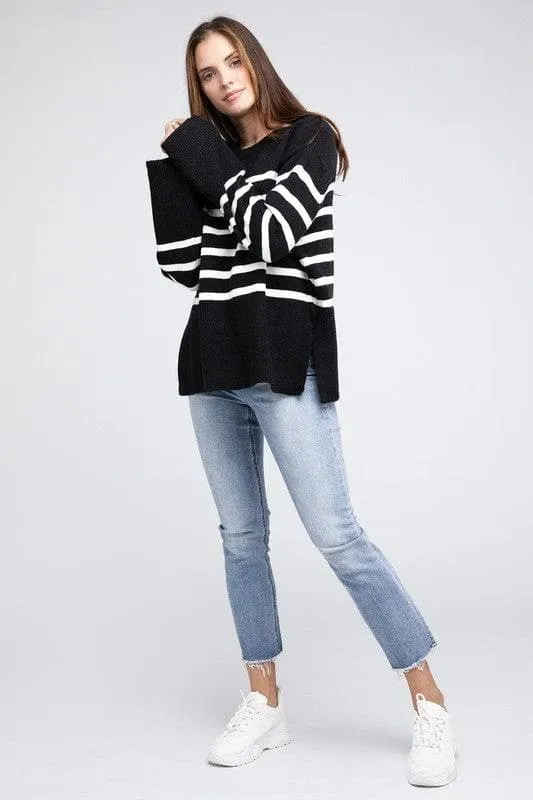 BiBi Callie Ribbed Hem Stripe Sweater