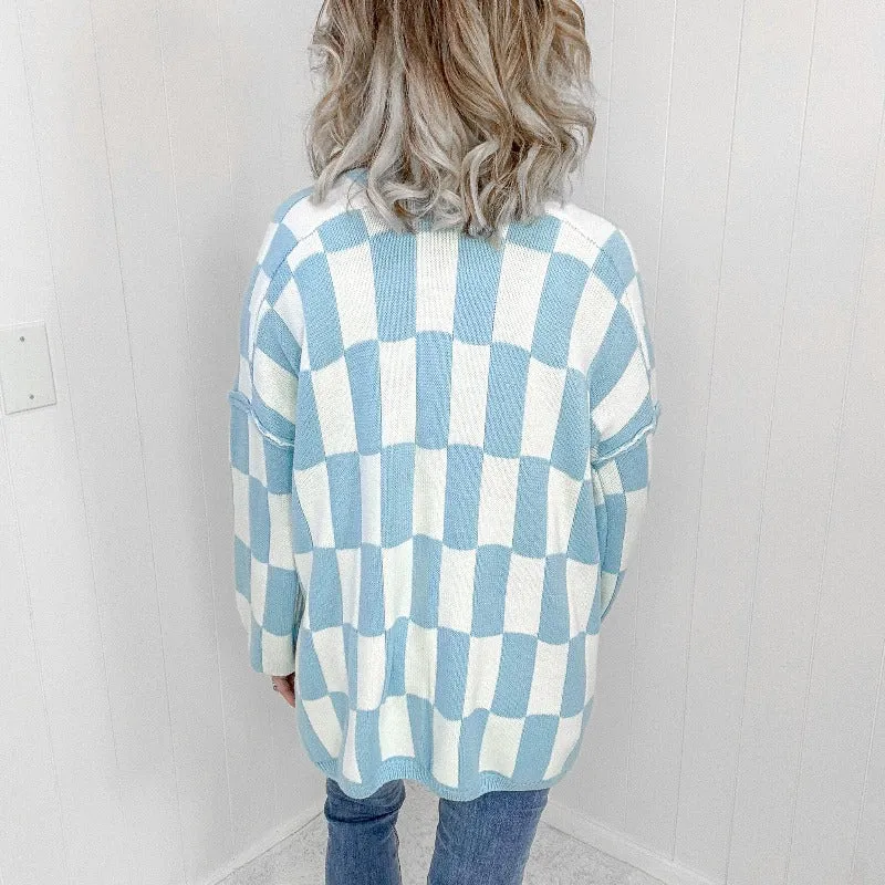 Blakeley Blue Beverly Checkered Print Open Front Cardigan