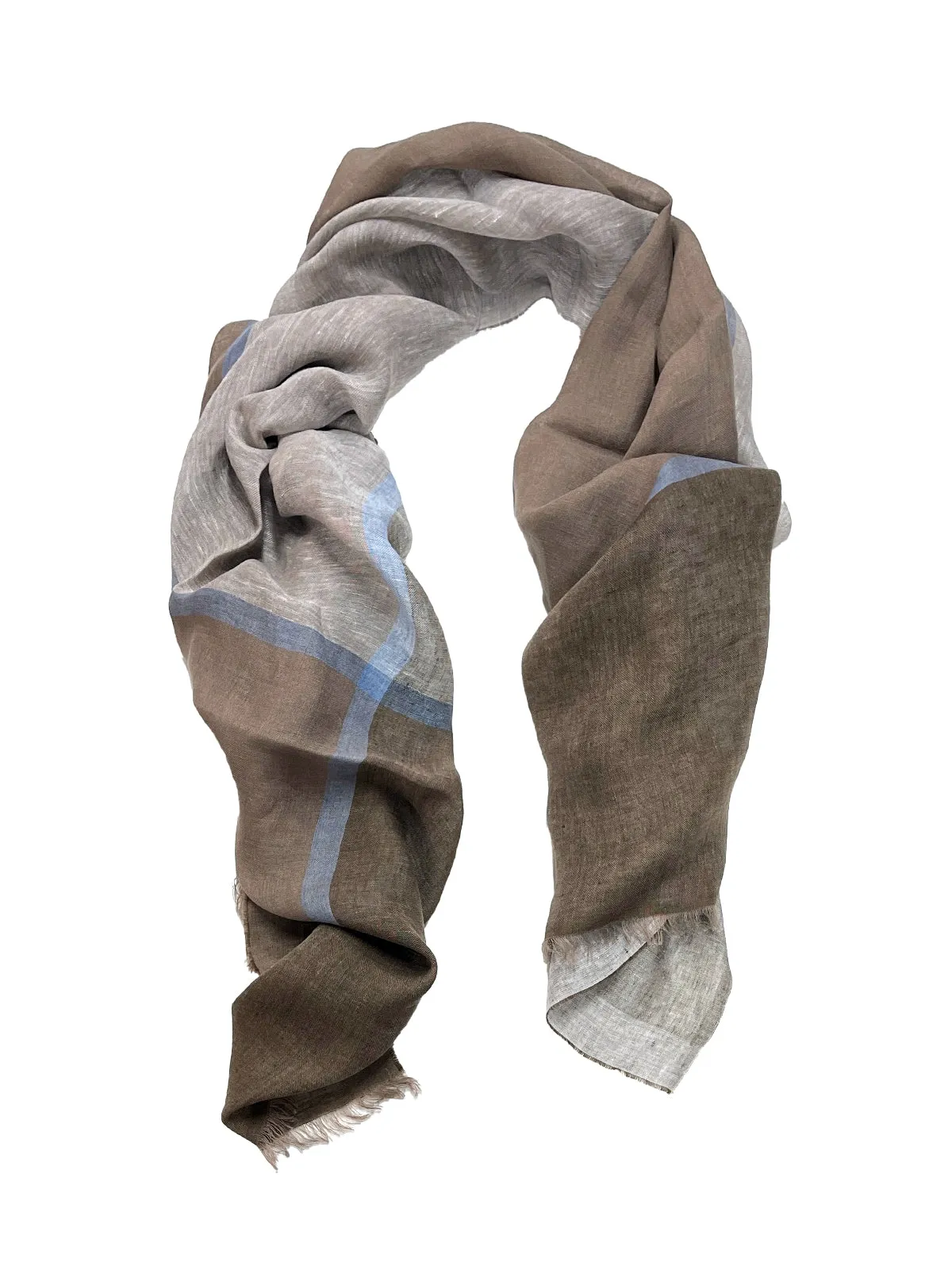 Blue & Beige Stripe Linen Scarf