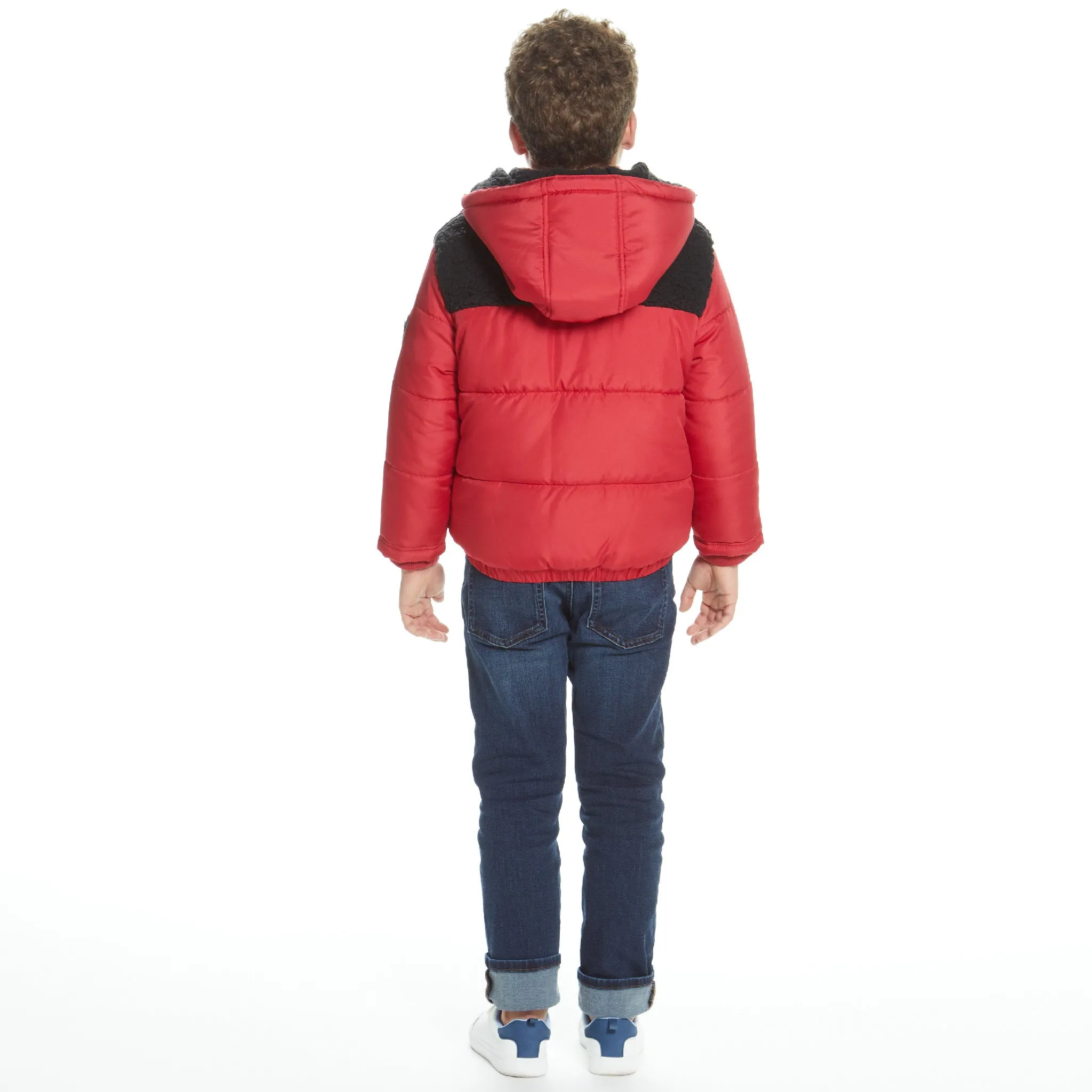 Boys Red Sherpa Shoulder Puffer Coat