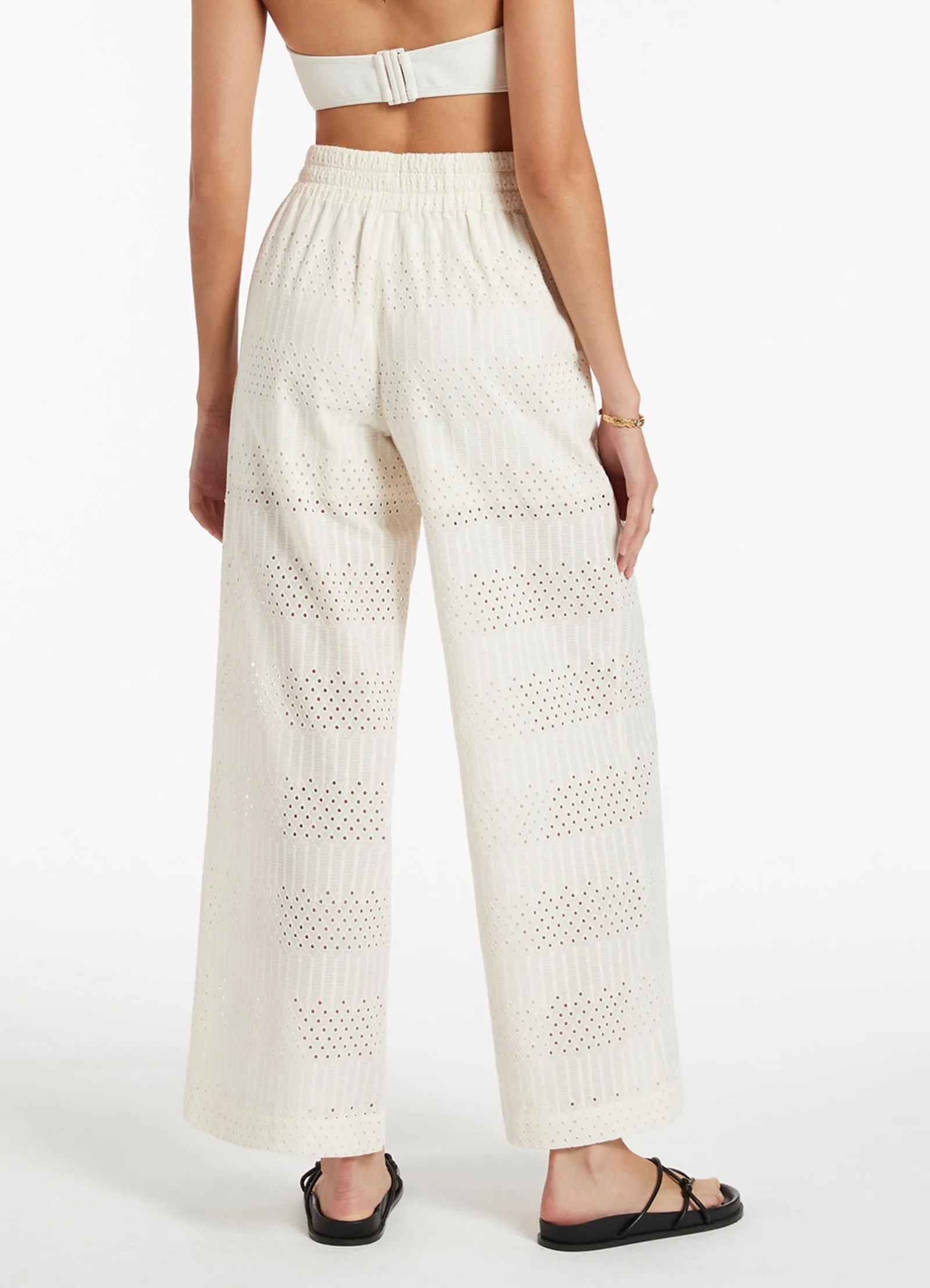 Broderie Wide Leg Pants - Cream