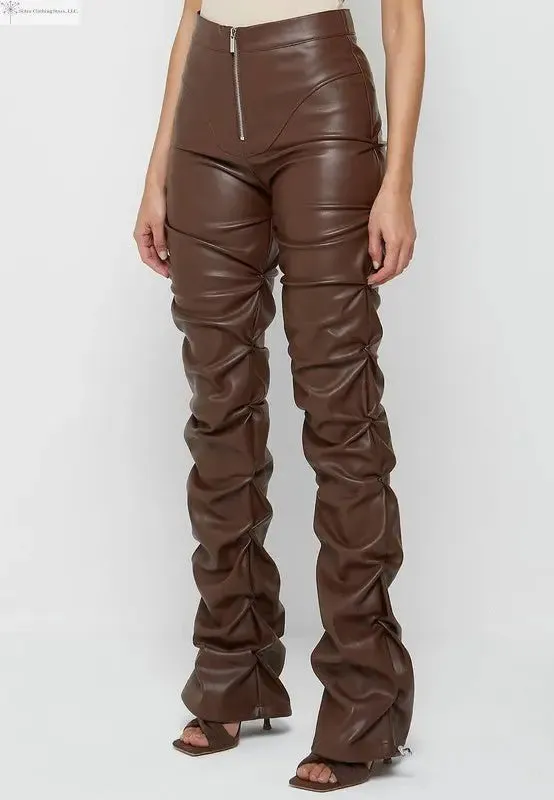 Brown Faux Leather Pants