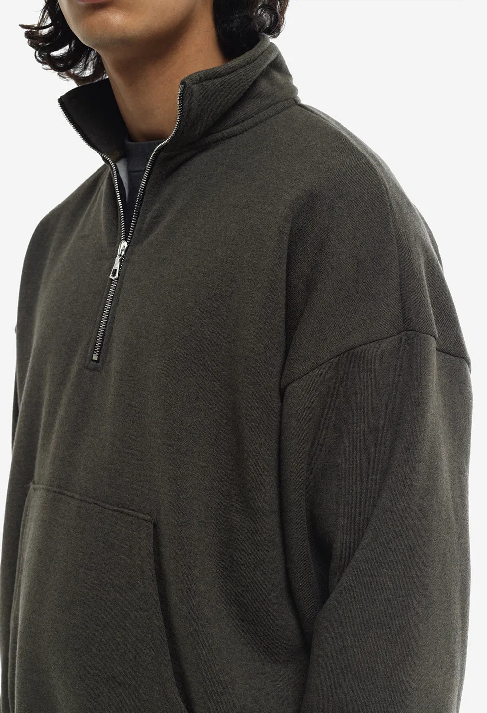 Cashmere Fleece Half Zip Pullover / Heather Olive