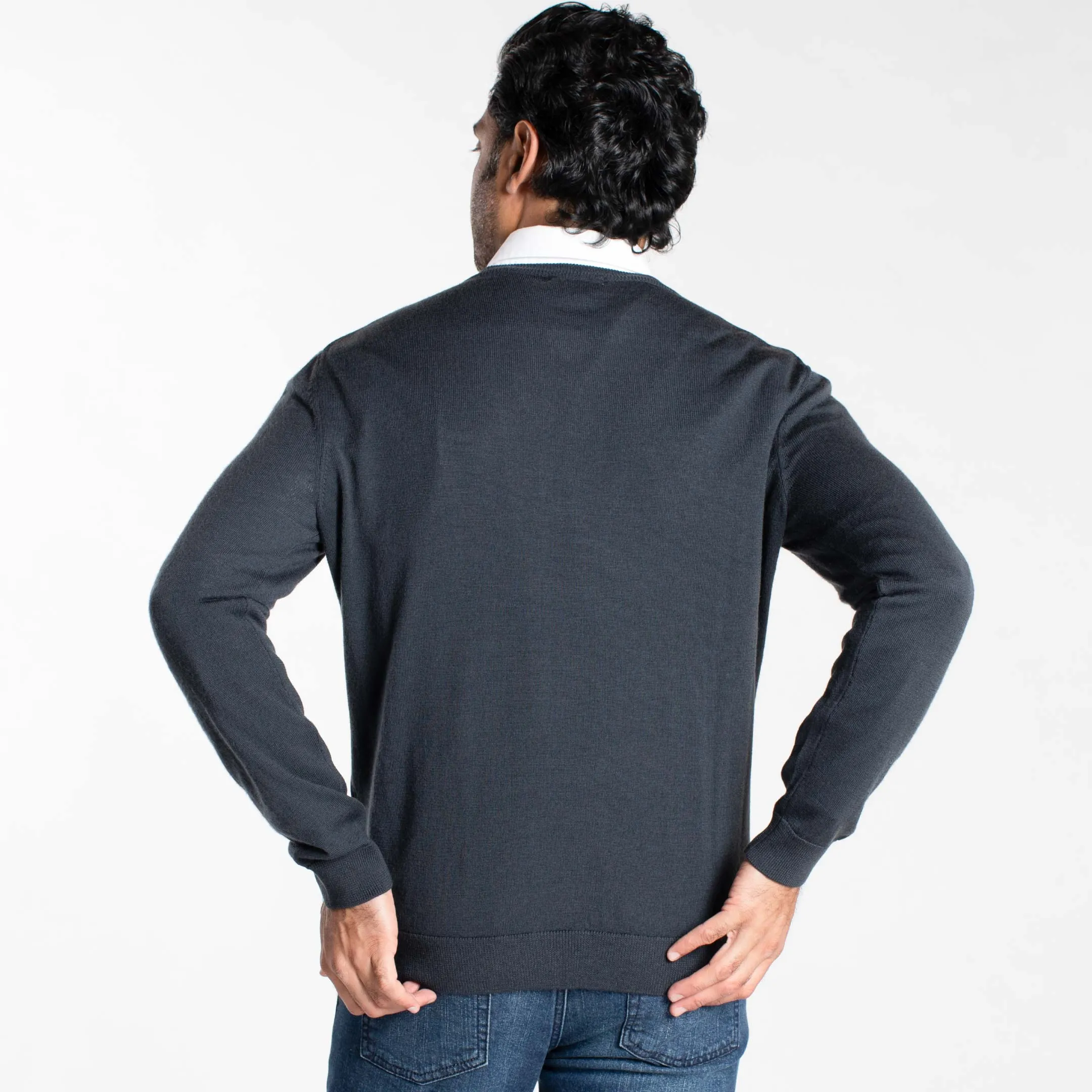 Charcoal Merino V-Neck Sweater