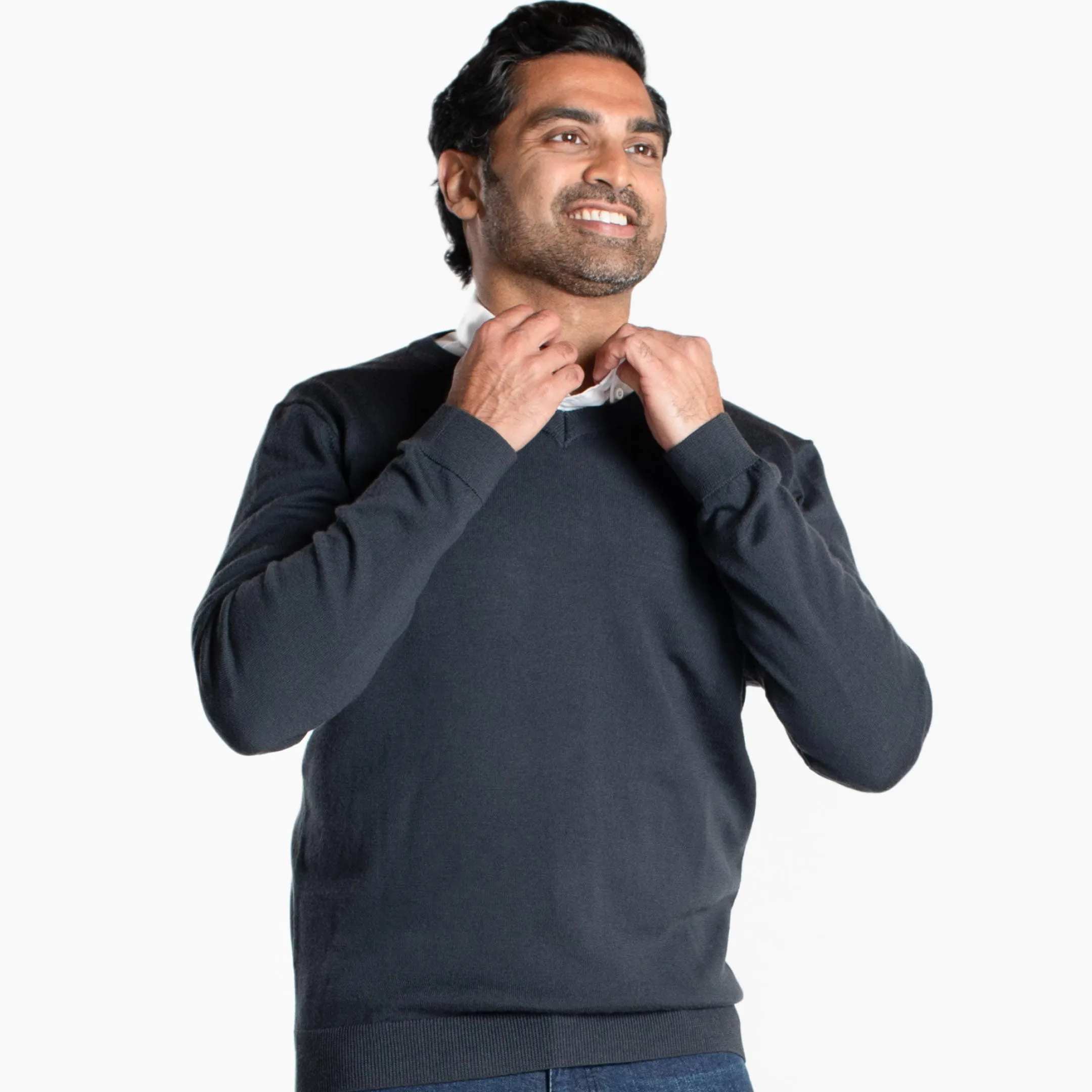 Charcoal Merino V-Neck Sweater