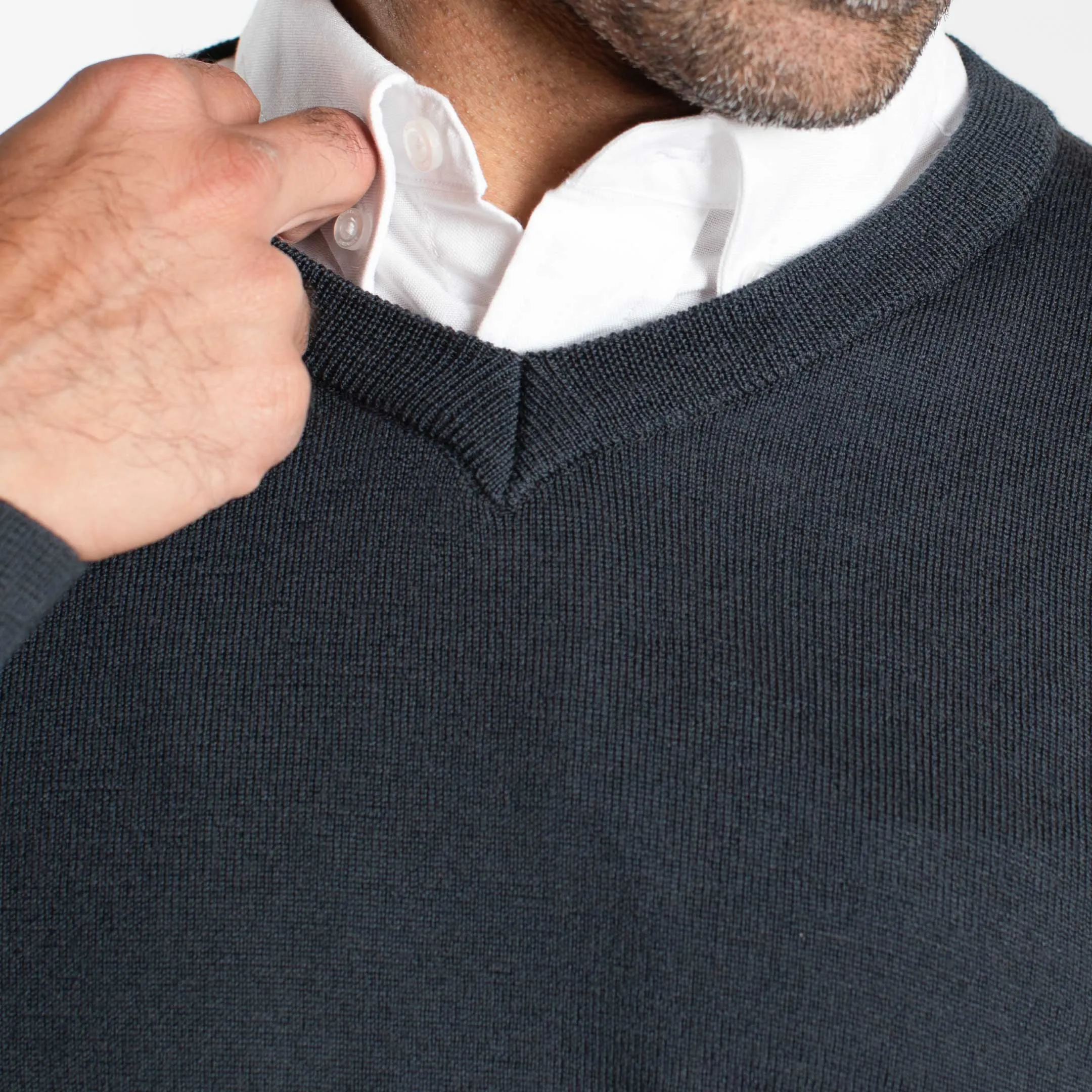 Charcoal Merino V-Neck Sweater