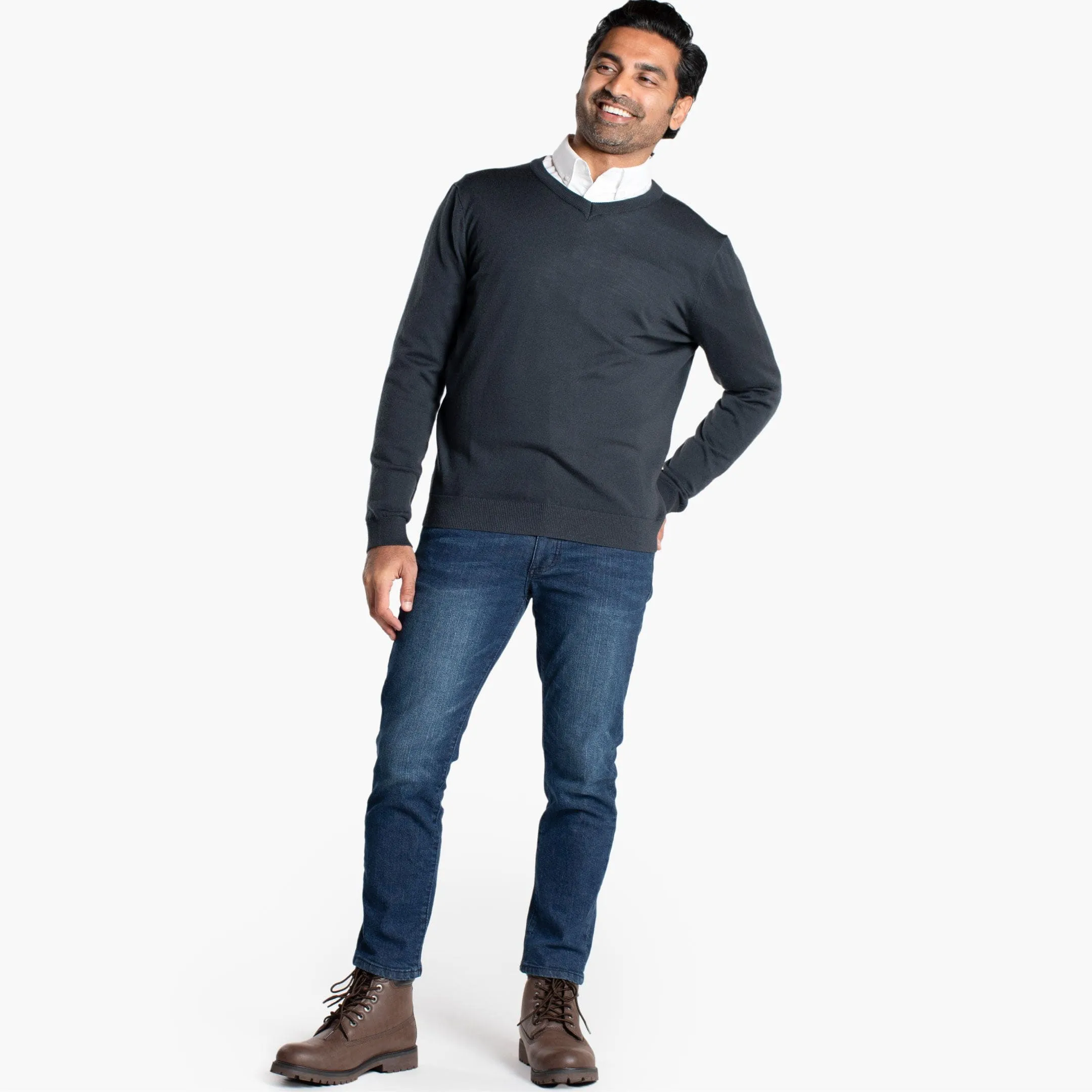 Charcoal Merino V-Neck Sweater