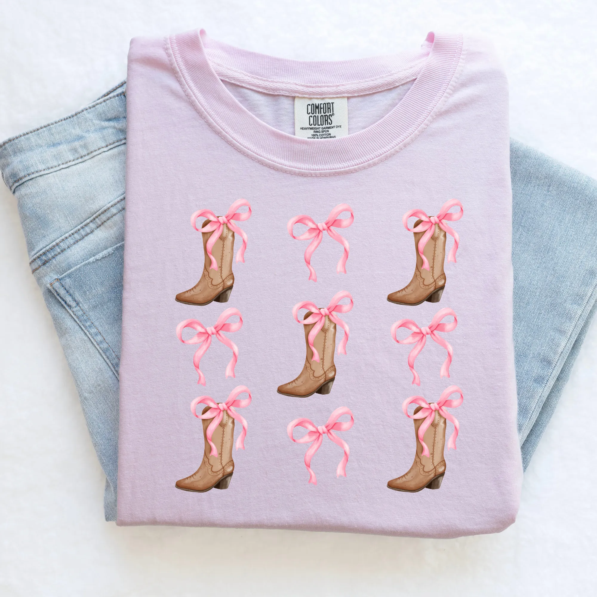 Coquette Cowgirl Boots Shirt | Pink Bow Cowgirl Boots Shirt