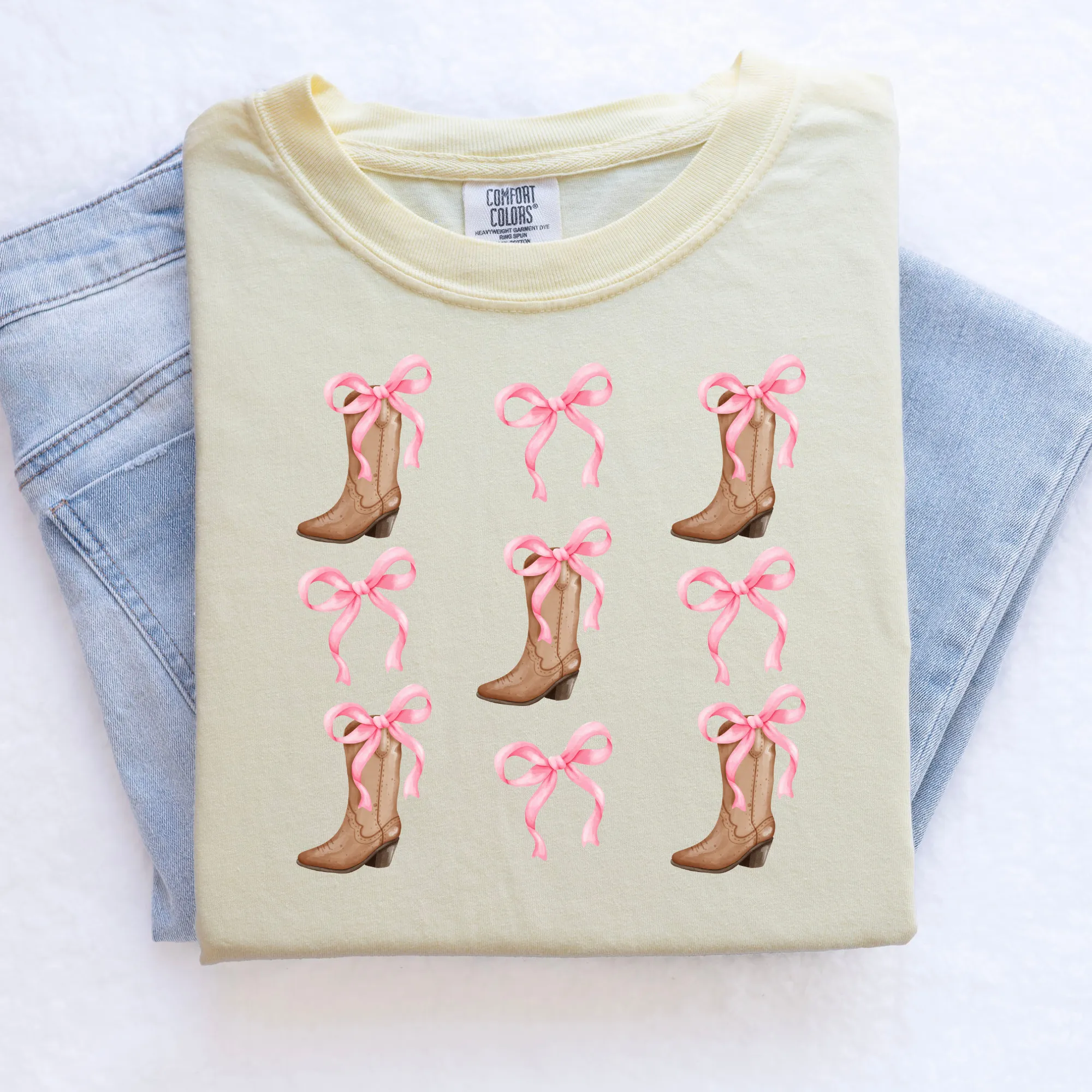 Coquette Cowgirl Boots Shirt | Pink Bow Cowgirl Boots Shirt