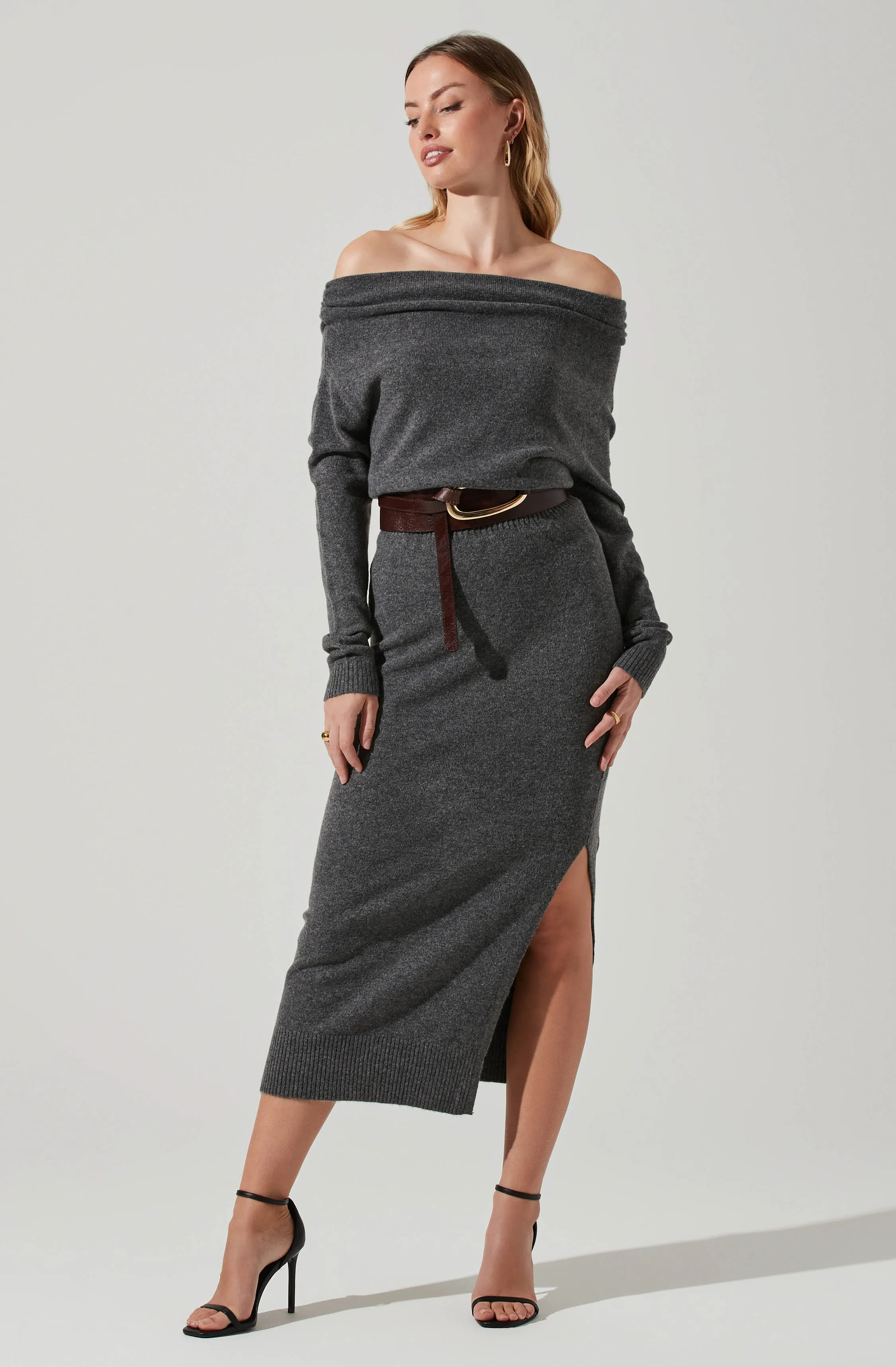 Cora Off Shoulder Midi Sweater Dress