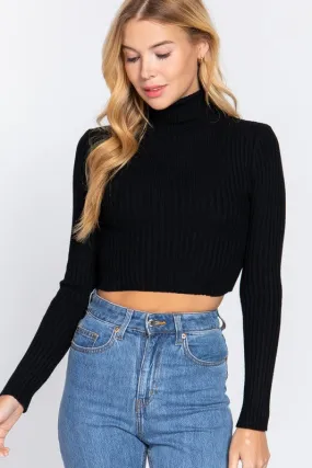 Cropped Turtleneck-Black