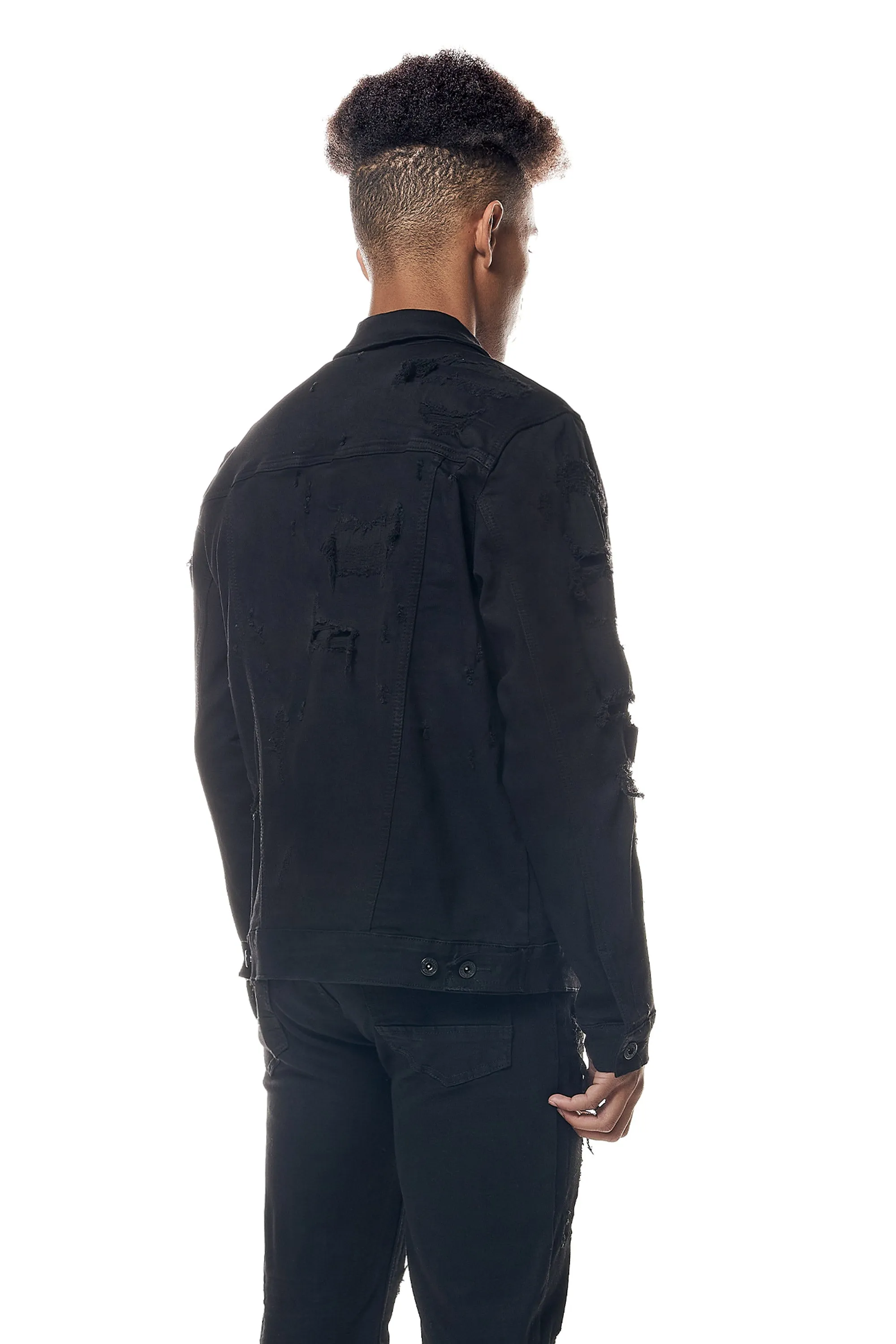 Distressed Rip & Repair Jean Jacket - Black