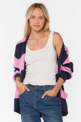 Elijah Navy Orchid Stripe Cardigan