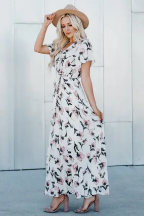 Faux Wrap Maxi Dress: Ivory Floral