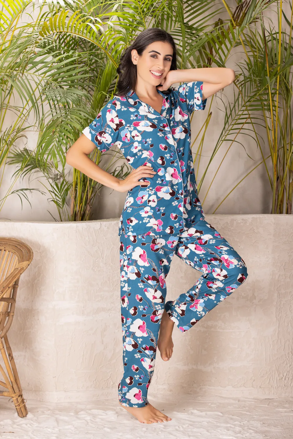 Floral rayon night suit