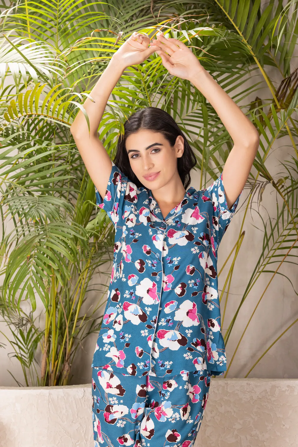 Floral rayon night suit