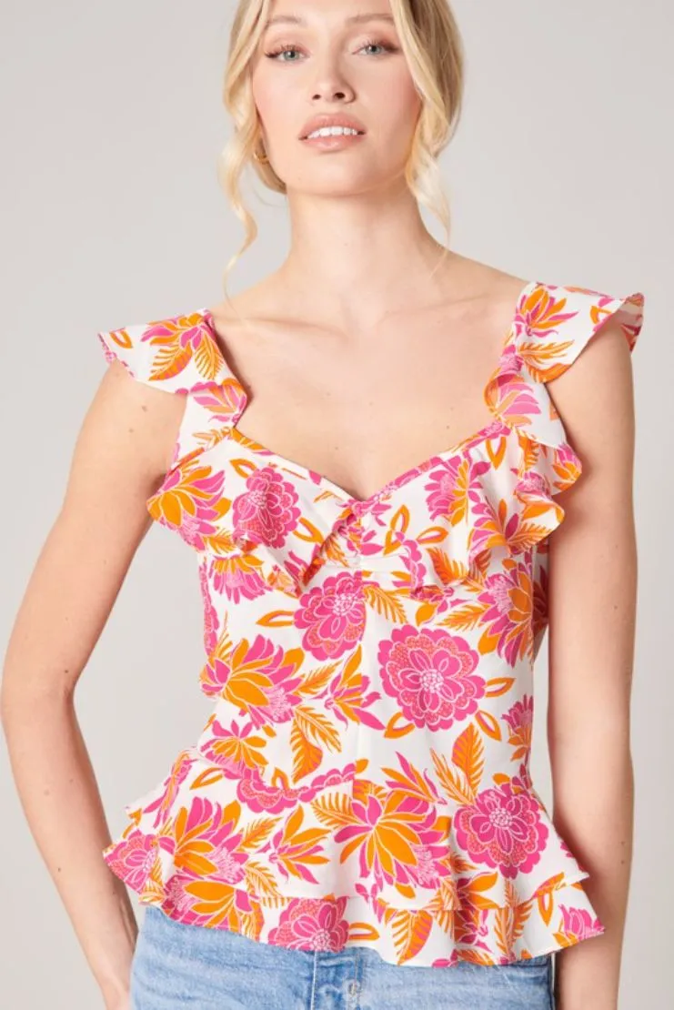 Gerri Floral Ruffle Peplum Top