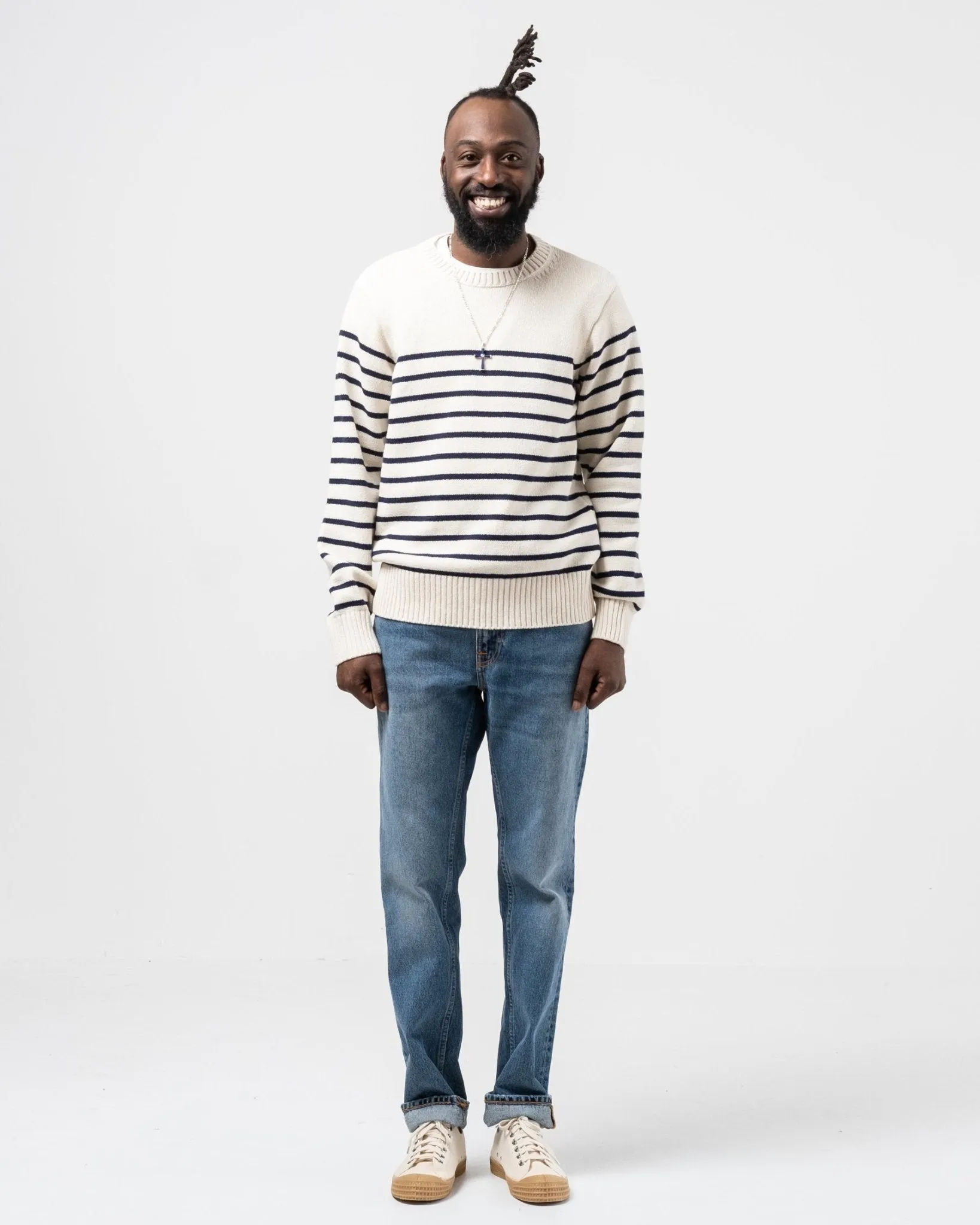 Hampus Recycled Stripe Off White / Navy