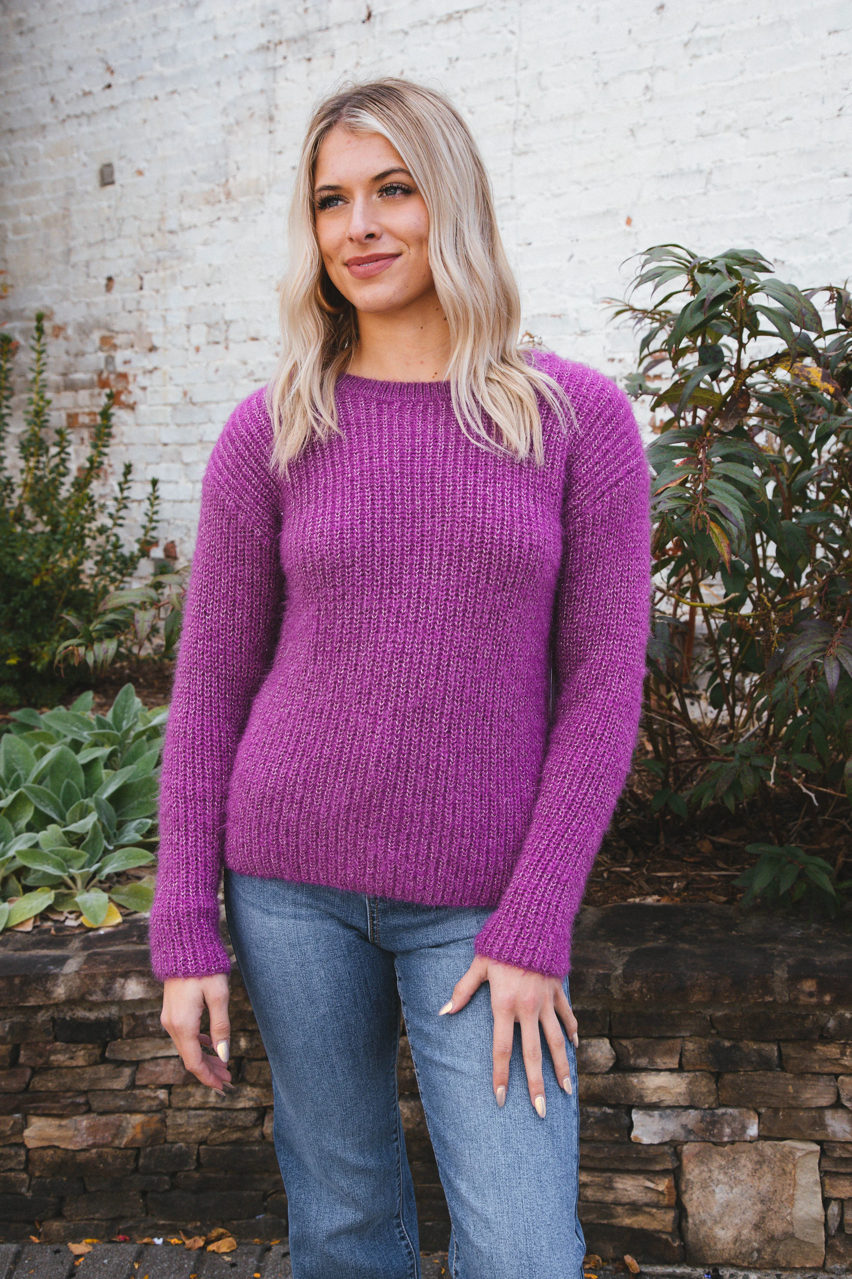 Jolene Crew Neck Sweater, Silver Violet | RD Style