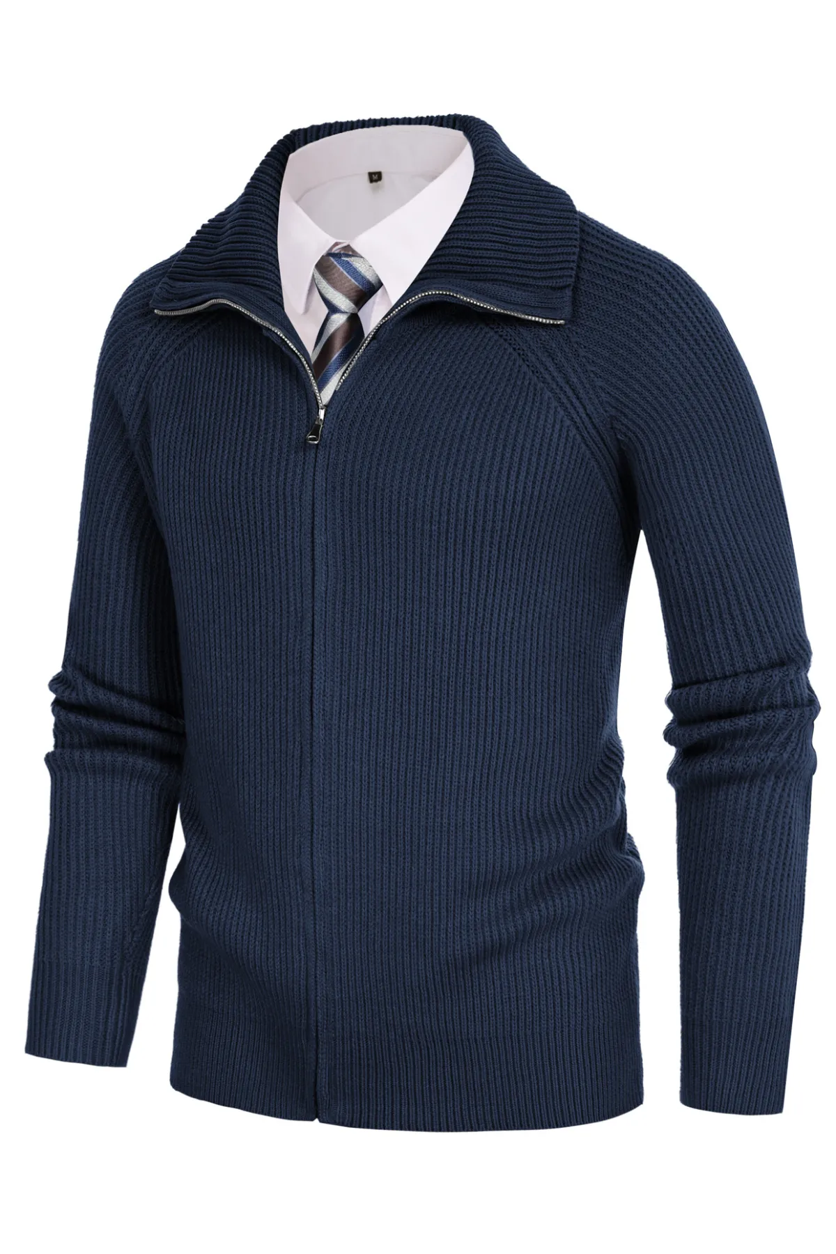 Men's Full Zip Cardigan Sweaters Unisex Lapel Collar Raglan Long Sleeve Casual Ribbed Sweater