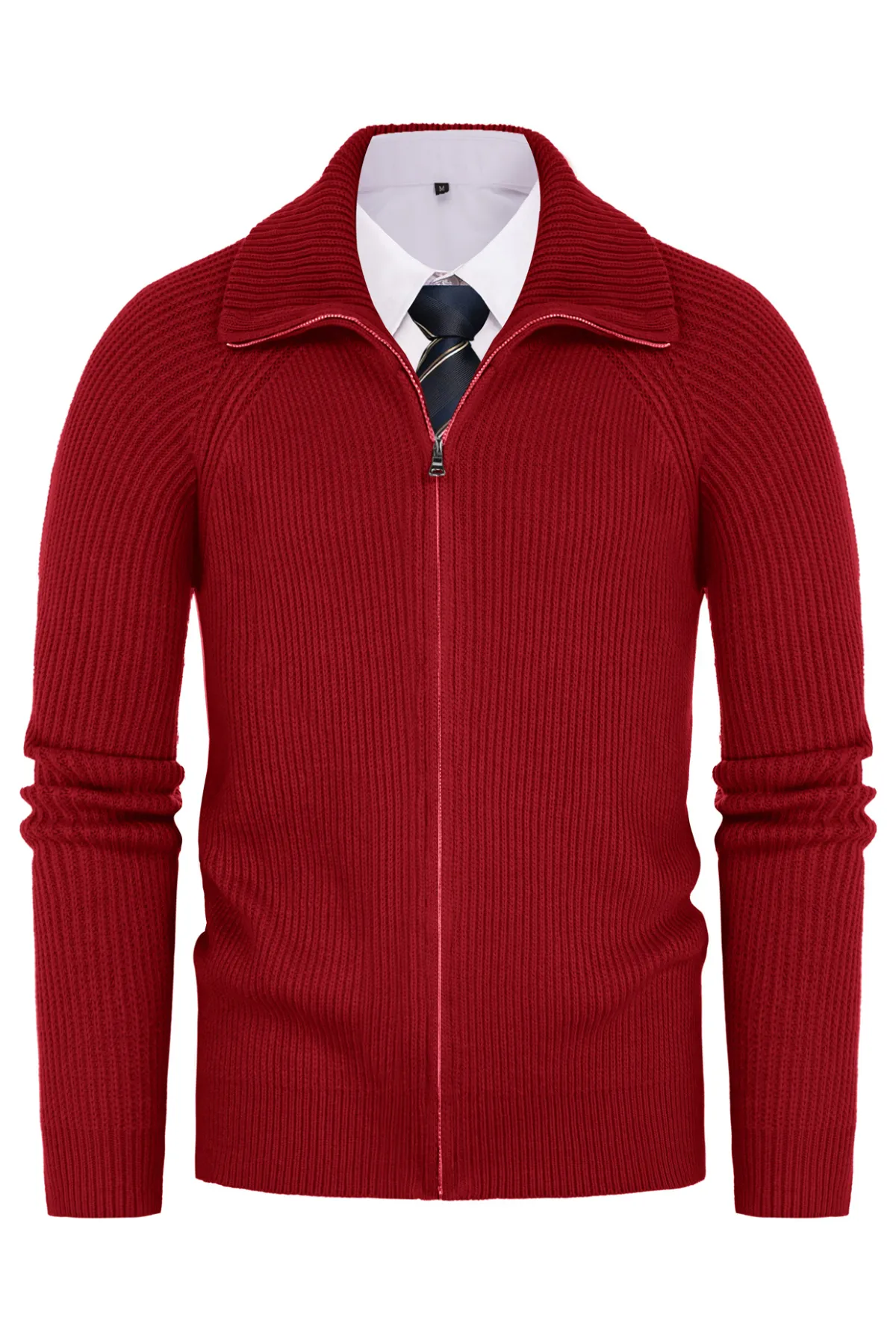 Men's Full Zip Cardigan Sweaters Unisex Lapel Collar Raglan Long Sleeve Casual Ribbed Sweater