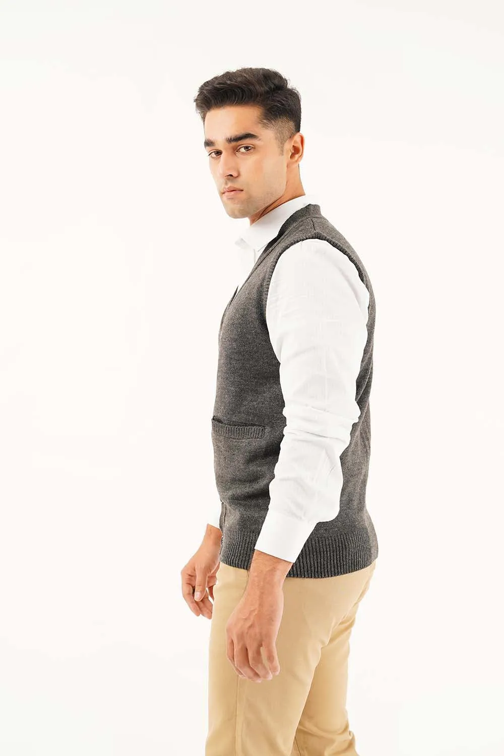 Men's Sleeve Less Sweater Cardigan